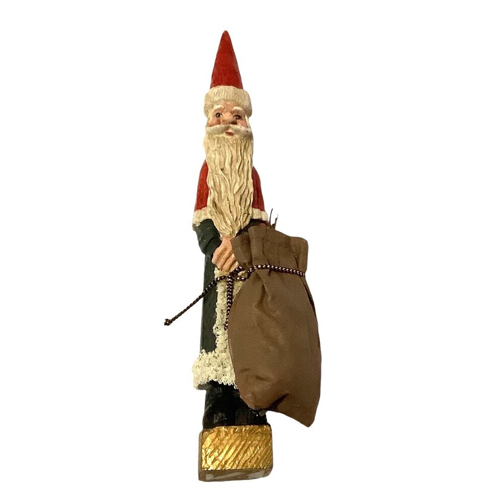 Vtg Old World‎ Santa Claus Pencil Figurine Gift Bag Sack 7” Christmas Decor